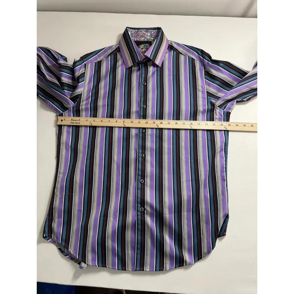 Robert Graham Multicolor Stripe Flip Cuff Dress Shirt Large - Picture 5 of 6